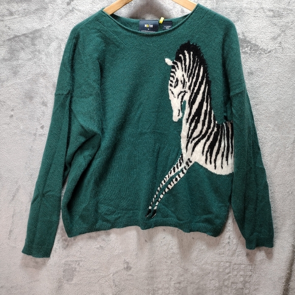 Anthropologie Sweaters - Anthropologie Maeve 100% Cashmere Intarsia Sweater Zebra XL Green